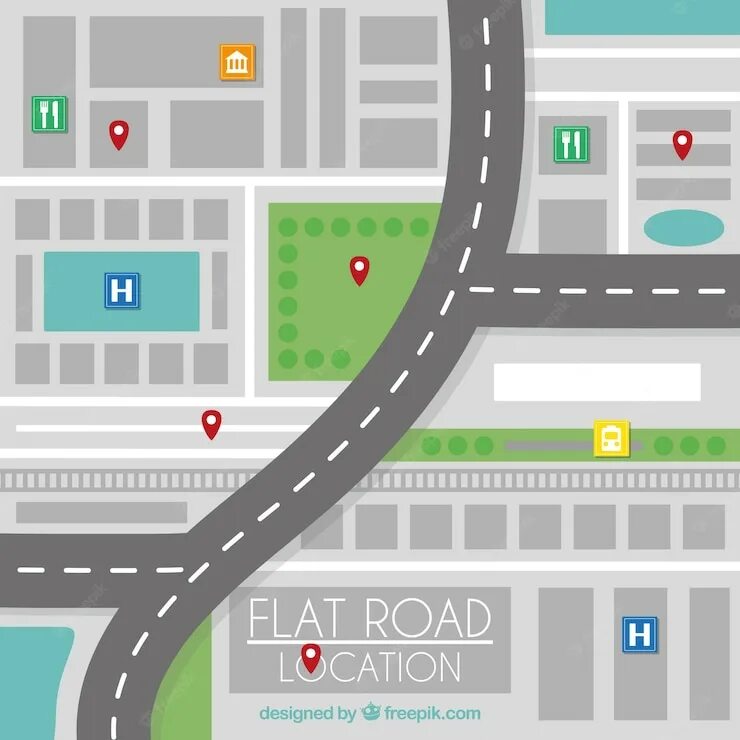 Beautifule Street Map Design. Route –f. Road location PNG. Road 2d.