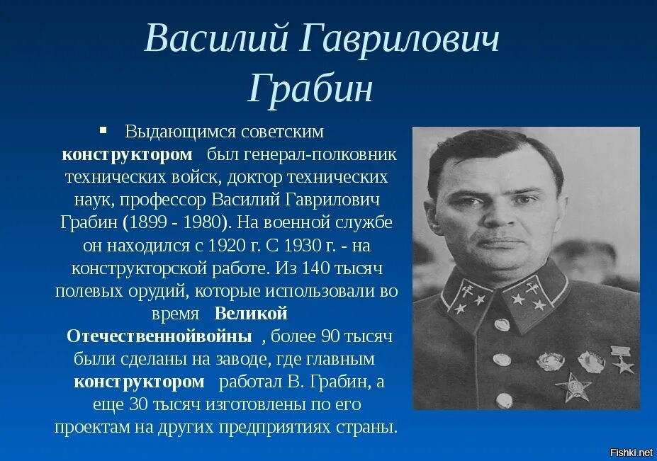 Военные конструкторы великой отечественной. Конструктора Василия Гавриловича Грабина.