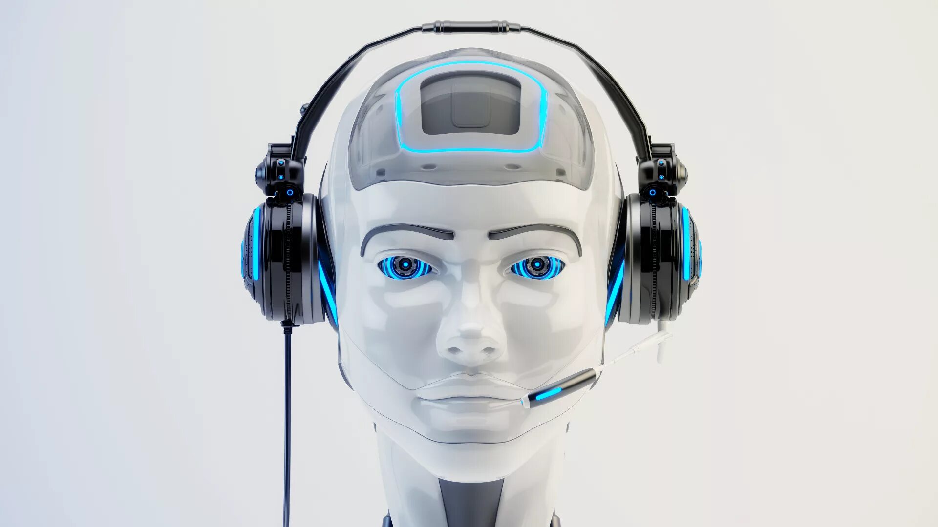 Голосовой робот. Робот оператор. Робот с наушниками. Робот с искусственным интеллектом.