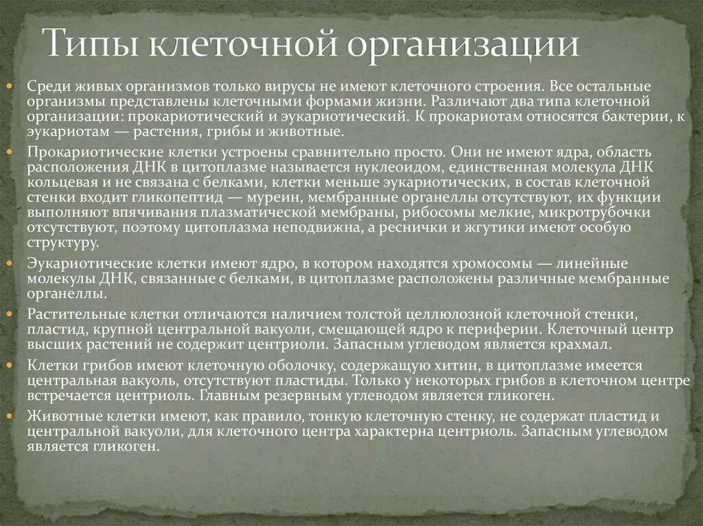 Особенности среди организмов. Типы клеточной организации. Основные типы организации клетки. Основные типы клеточной организации и их характеристика. Типы клеточной организации: прокариотический и эукариотический.