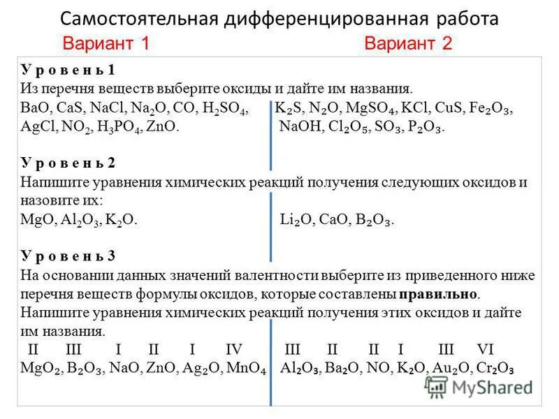 Определите валентность элемента и назовите оксиды