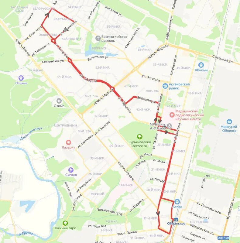 маршрут автобуса 1 обнинск