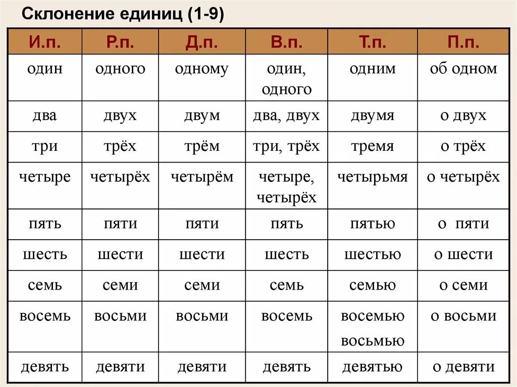 Четверо суток егэ. Склонение числительных по падежам 1. Склонение числительных от 1 до 10. Числительное два по падежам. Имя числительное склонение количественных числительных.