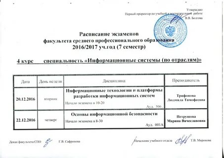Расписание спо