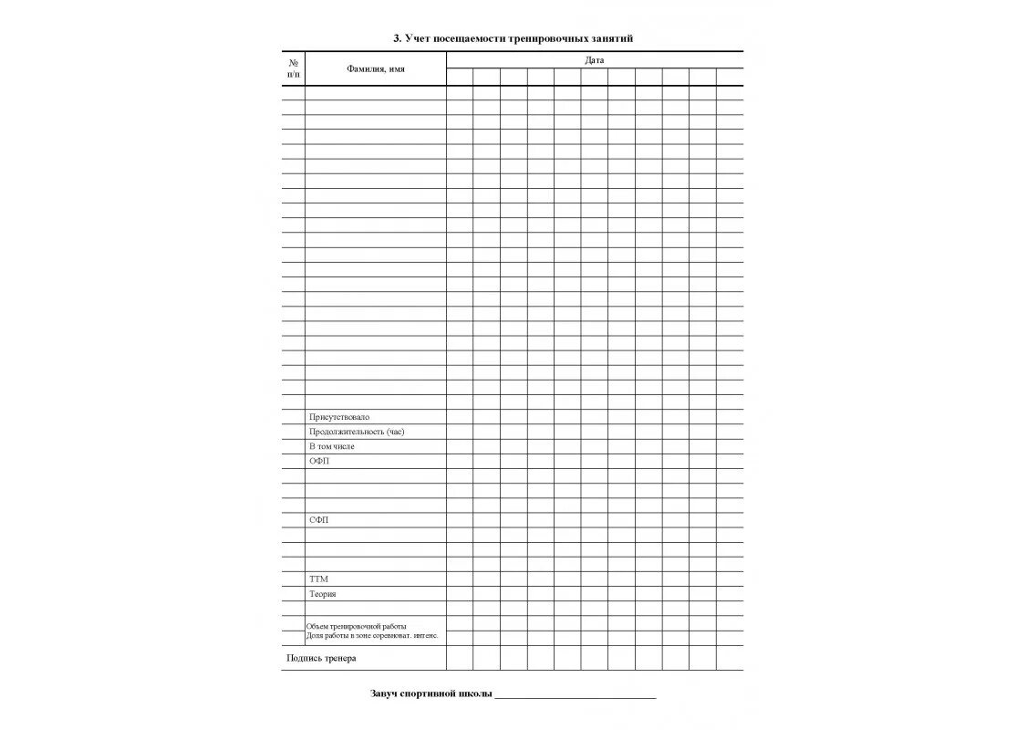 Журнал спортивный школы. Журнал учета тренировочных занятий спортивной школы. Журнал учета занимающихся в спортивных секциях. Журнал учета проведения и посещения тренировочных занятий. Учет посещаемости тренировочных занятий журнал образец.