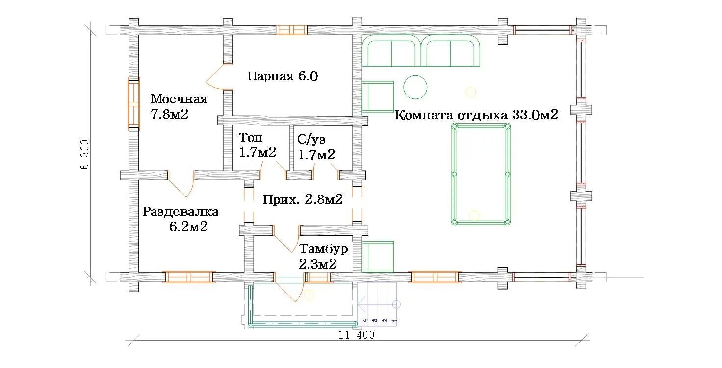 Проект бани с раздевалкой Проект бани с раздевалкой
