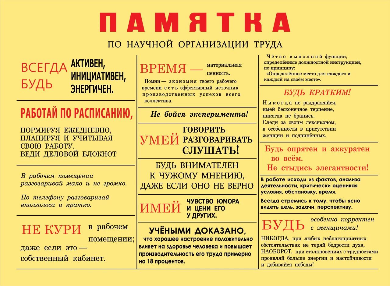 Памятка по научной организации труда. Научная организация труда в СССР. Научная организация труда плакат. Памятка по научной организации труда для ИТР И служащих.