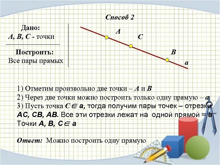 Сколько прямых можно построить через две точки