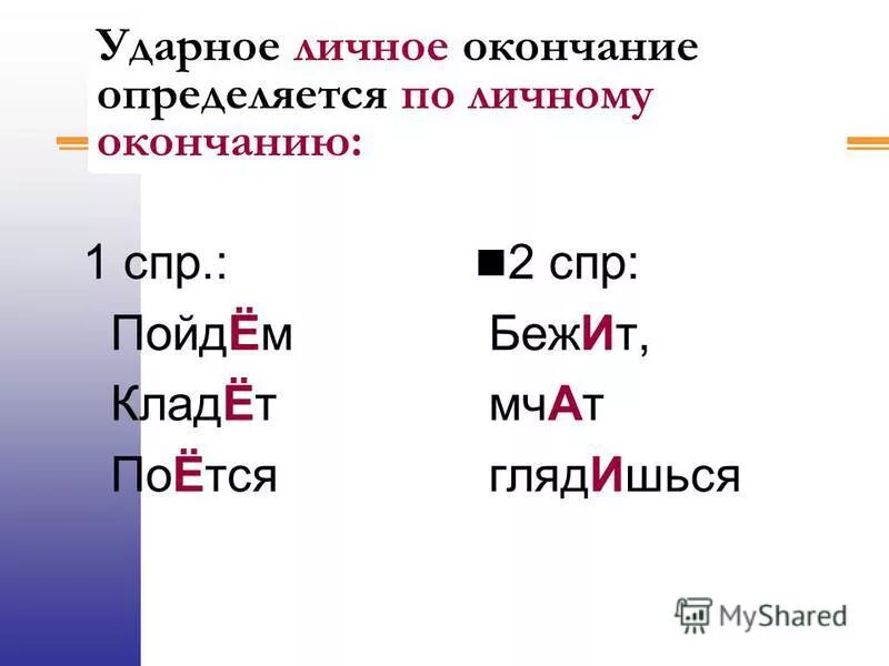 Как определить спряжение глагола с ударным окончанием. Ударное личное окончание. Ударные личные окончания. Ударные личные окончания глаголов. Ударные и безударные личные окончания глаголов.