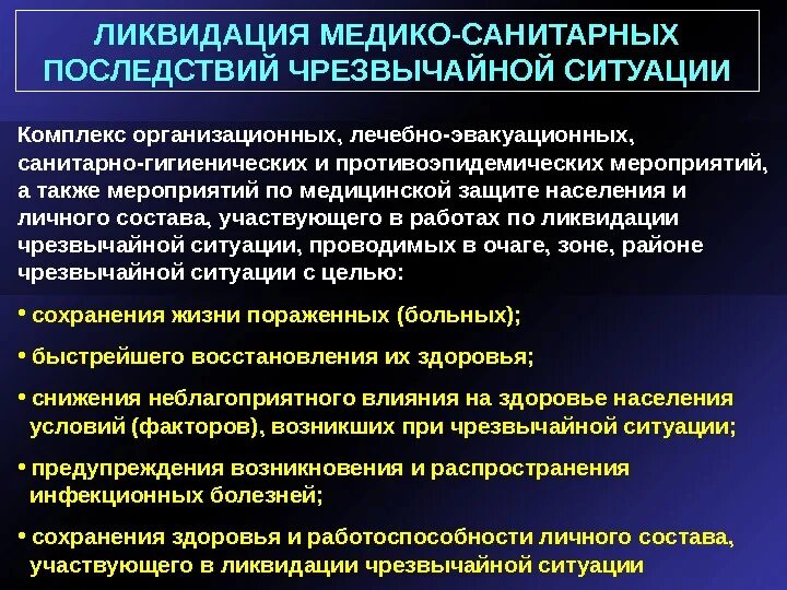 Медикосаниматрные последствия ЧС. Ликвидация медико-санитарных последствий ЧС. Медико-санитарные последствия чрезвычайных ситуаций. Работы по ликвидации медико-санитарных последствий. Ликвидация осложнений