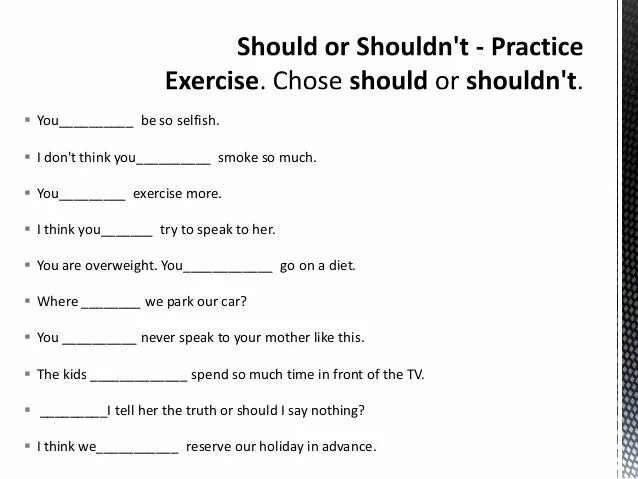 Глагол should упражнения. Should shouldn't упражнения. Could should упражнения. Модальные глаголы упражнения. Should practice