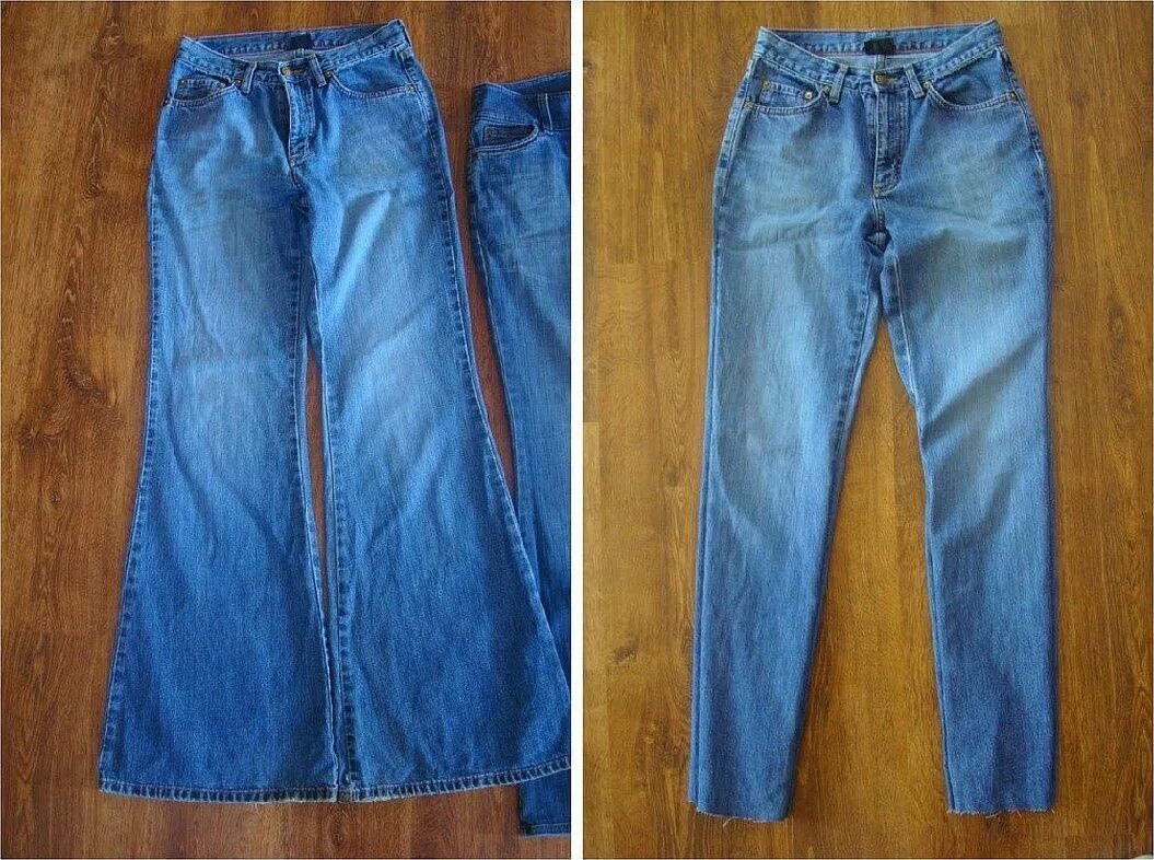 Как сделать широкие джинсы. Ушить джинсы. Ушивка брюк. Ушить джинсы в ногах. Перешить джинсы на размер меньше.
