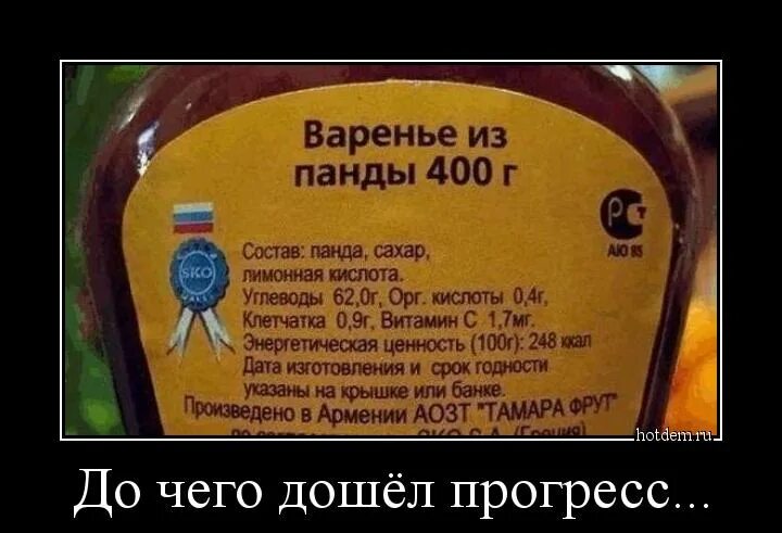 До чего дошел прогресс большой. Демотиваторы смешные. варенье из панды армения. до чего дошёл прогресс шутка. шутки про срок годности.