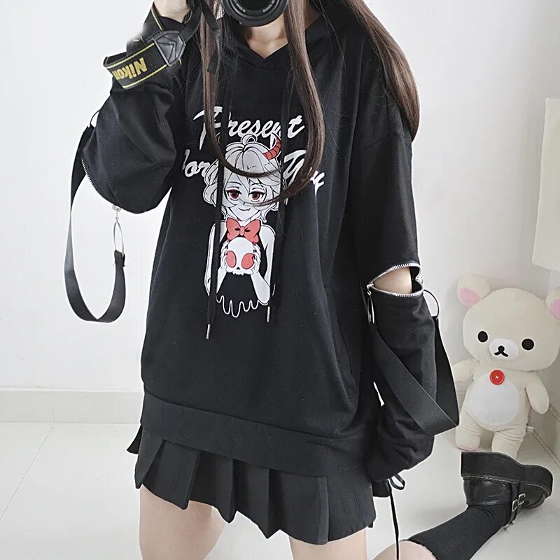 Худи HOUZHOU Kawaii С мультяшным принтом, женская розовая Милая Толстовка в япон