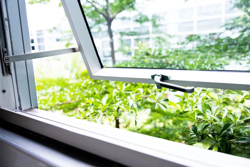 The windows in the classroom