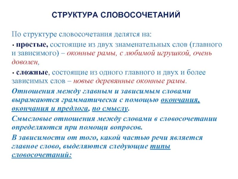 Предложение со словосочетанием в виде. Структура словосочетания. Состав словосочетания. Сложная структура словосочетания. Виды словосочетаний по структуре.