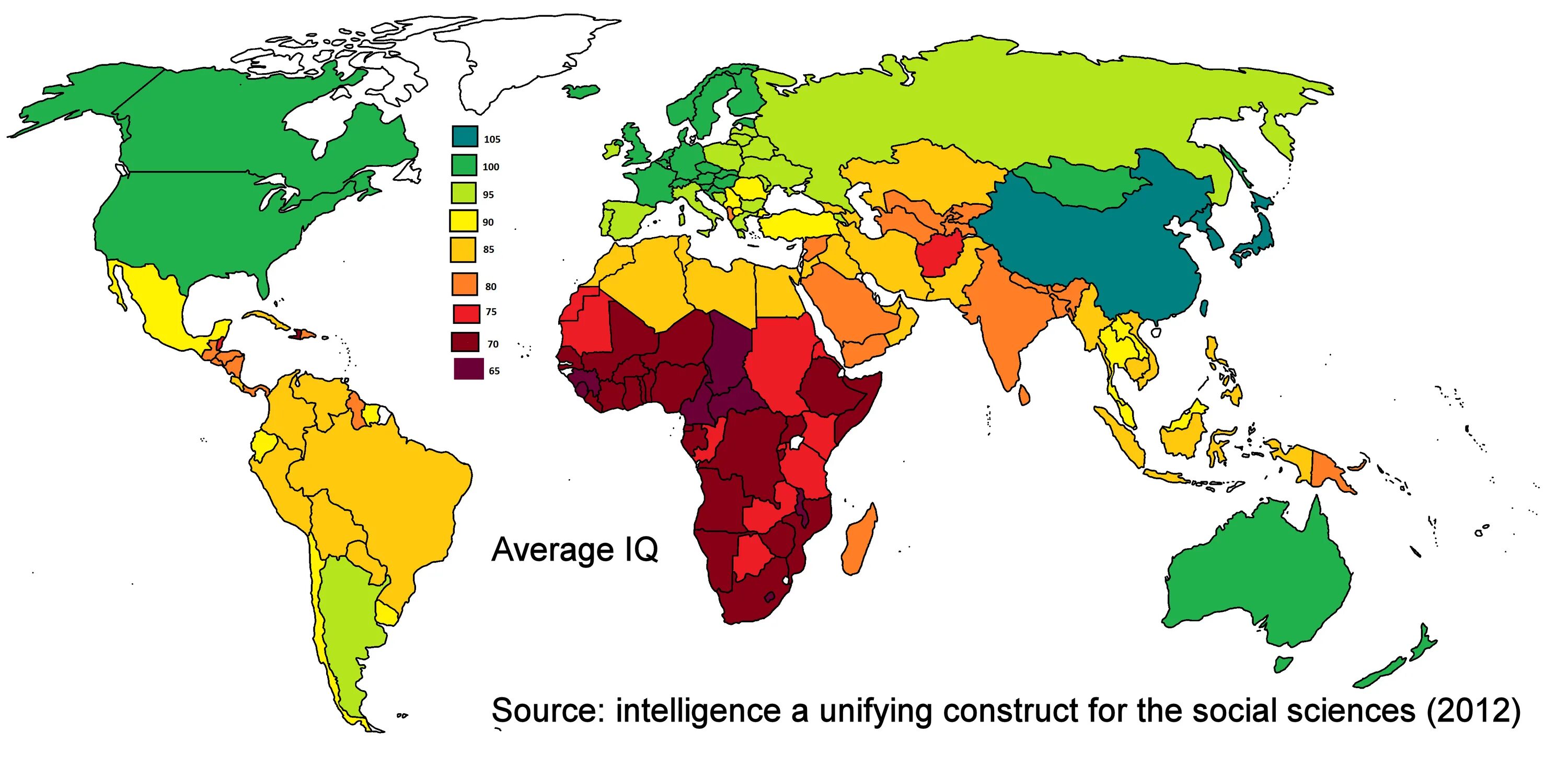 Средний айкью в россии. Средний IQ по странам карта.