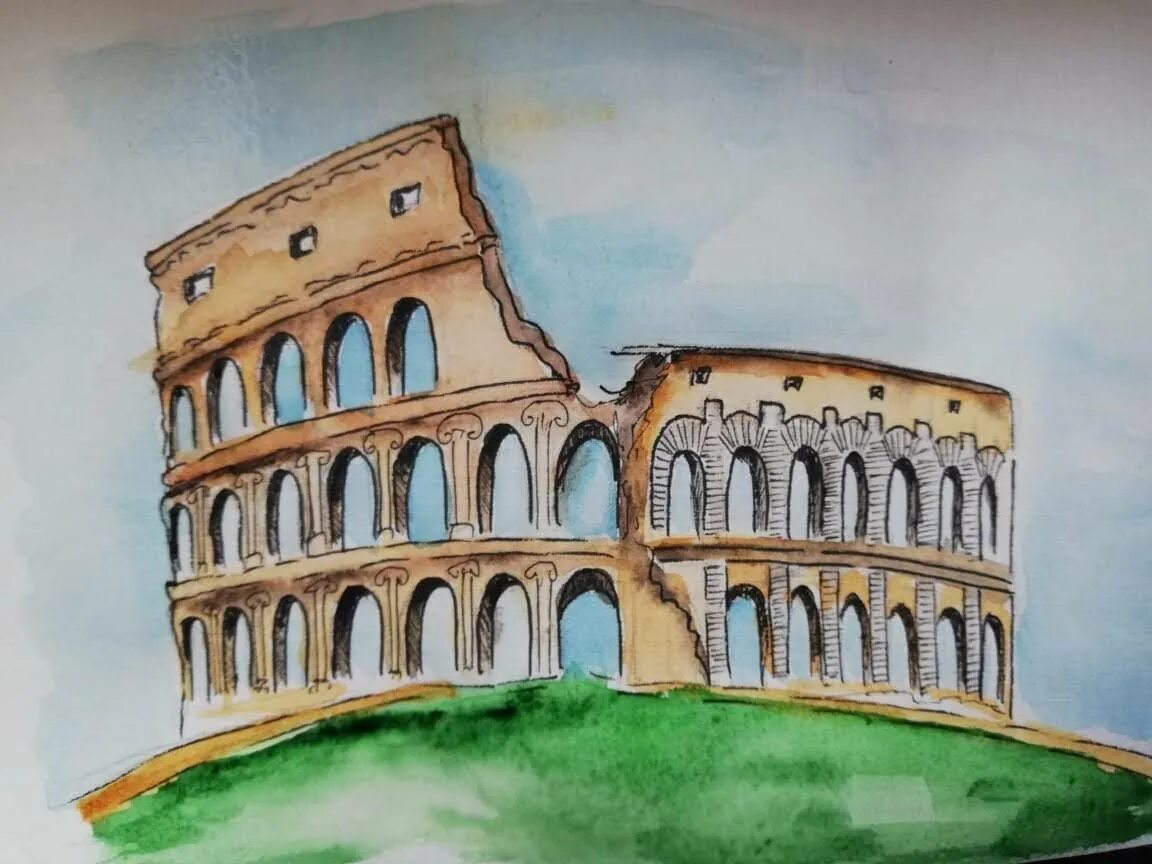 Рисунок древний рим 5 класс. Колизей в Риме карандашом. Колизей древний Рим карандашом. Колизей в древнем Риме рисунок. Колизей в древнем Риме рисунок карандашом.