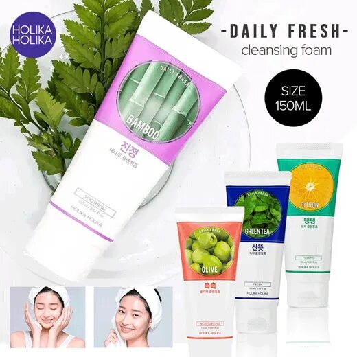 Holika Holika Daily Fresh citron Cleansing Foam 150ml. Holika Holika] Daily Fresh Cleansing Foam 150ml #Bamboo. H)Daily Fresh Olive Cleansing Foam 150ml. Fresh to go Foam Cleanser. Holika holika cleansing foam