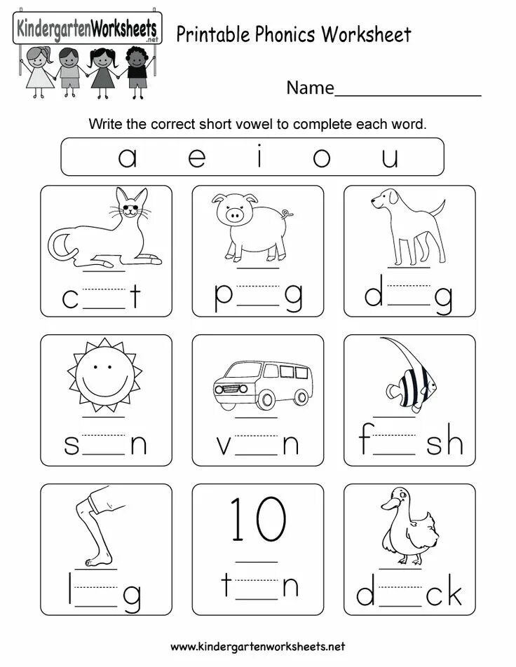 Complete the missing vowels. Worksheets for children English Phonics. Английский Worksheets for Kids. Английский чтение Worksheets for Kids. Английский чтение Phonics 1.