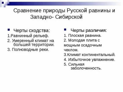 Сравнение рельефа восточной и западной сибири