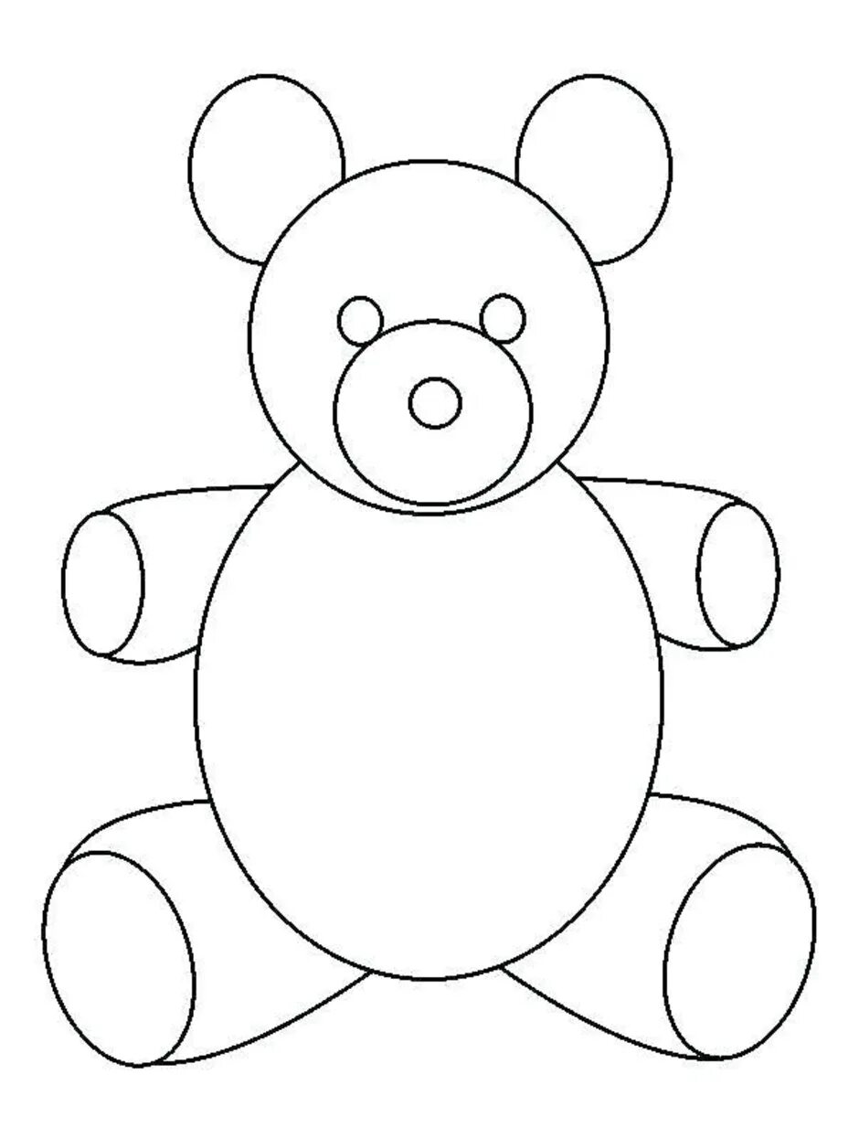 Рисунок игрушек легко. Мишка трафарет для аппликации. Трафарет мишки для рисования. Шаблон медвежонка для аппликации. Раскраска. Игрушки.
