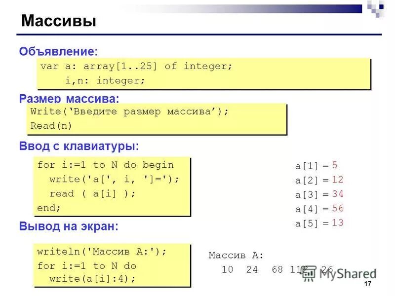 Функция вывода массива