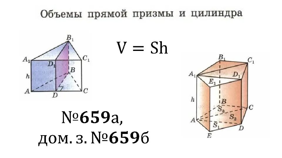 Объем прямой призмы равен произведению. Объем прямой Призмы формула. Объем прямой Призмы и цилиндра. Формулы объема прямой Призмы и цилиндра. Объем Призмы.