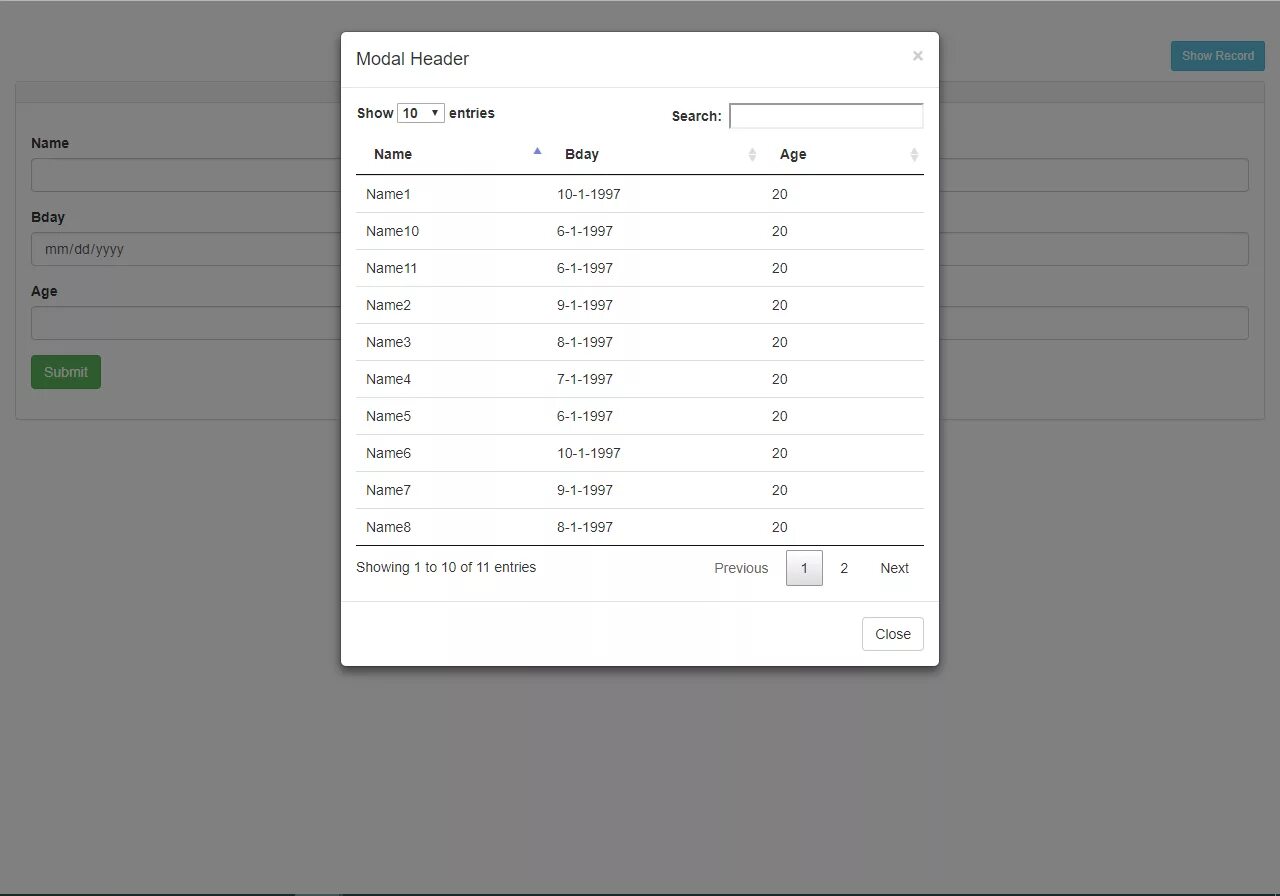 Modal table. Jquery modal. modal bootstrap 5. bootstrap modal. add delete buttons inside a table?.