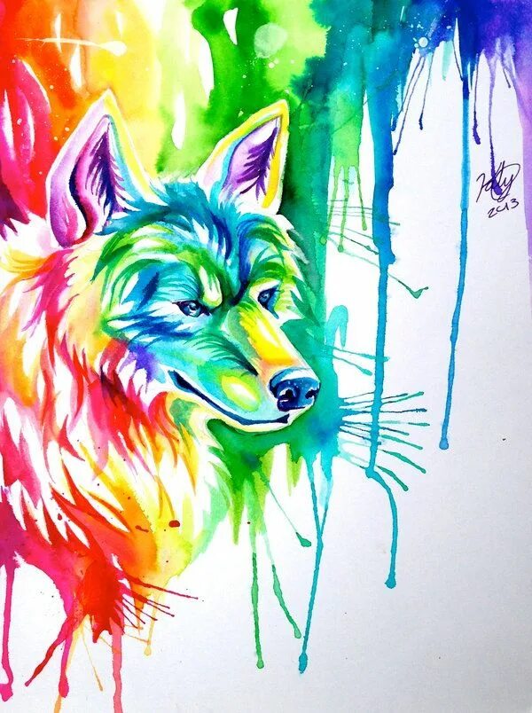 Цветной волк. Красочные волки. Радужный волк. Рисунки цветные красивые.