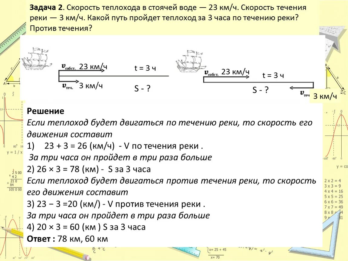 Расстояние 48 км по озеру теплохода. Стоячая вода в задачах. Скорость теплохода в стоячей воде. Скорость течения реки 3 километра в час. Движение теплохода задача.