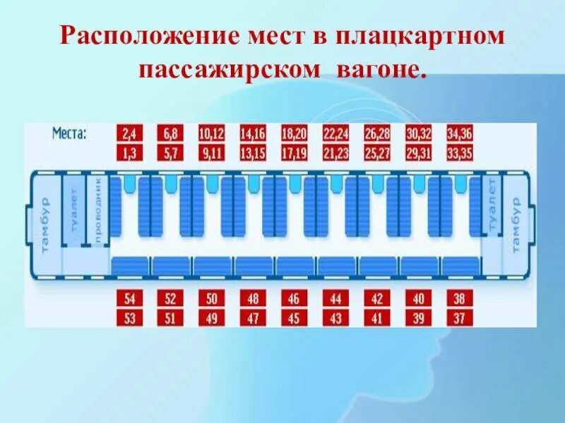 Сколько купейных вагонов в поезде. Нумерация мест в поезде в плацкарте. Нумерация мест в вагоне плацкарт. Схема расположения вагона плацкарт. Плацкартный вагон расположение мест схема.