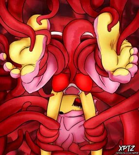 Amy Rose's feet tickled by tentacles. 