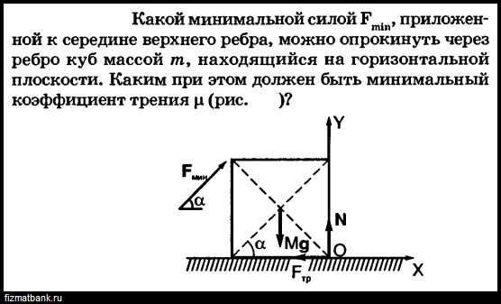 Минимальная сила чтобы перевернуть куб. Задачи с кубом и трением. Опрокидывание Куба. Масса Куба через ребро. Какую минимальную силу можно