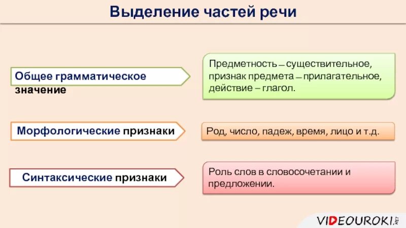 Общие грамматические признаки слова. Критерии выделения частей речи. Общее грамматическое значение. Грамматическое значение существительного. Грамматическое значение частей речи.