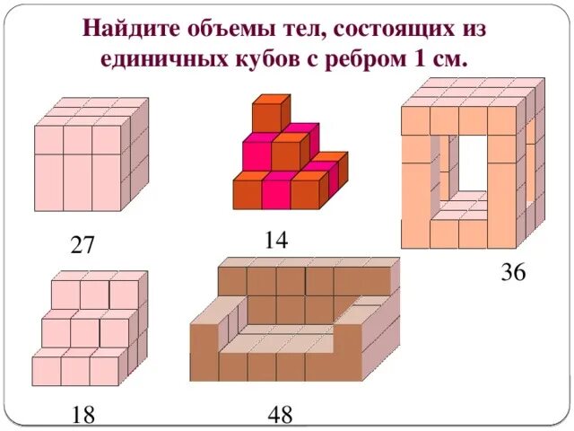 Найди сколько кубиков. Объем фигур из кубиков. Фигура состоящая из кубов. Объем фигуры параллелепипеда. Объем фигуры состоящей из кубов.