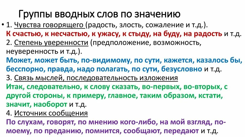 Зачем нужны вводные слова. Группы вводных слов по значению. Группы вводных слов. Разные группы вводных слов. Группы вводных слов таблица.