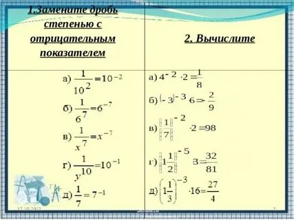 Дроби в степени примеры