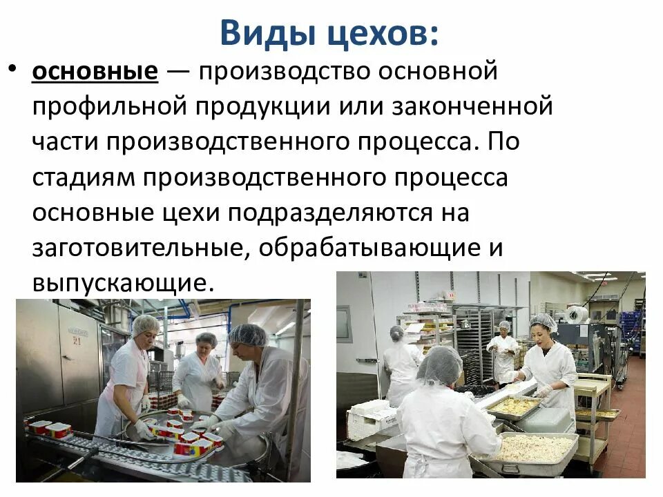 Цехи относящиеся к основным цехам предприятия
