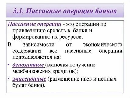Пассивные кредитные операции банка
