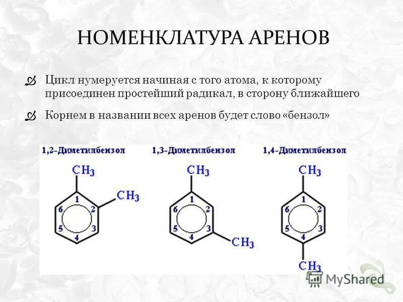 Арены химия номенклатура. Тривиальная номенклатура аренов. Ароматические углеводороды арены номенклатура. Названия аренов.