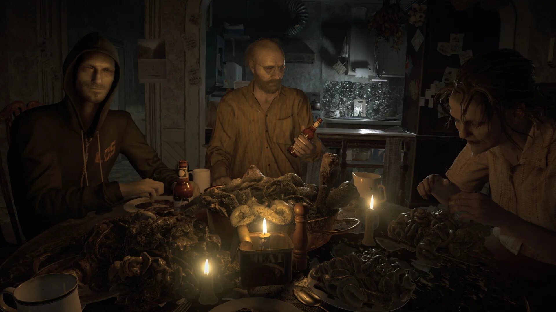 Resident evil 7 biohazard игры resident evil. Resident Evil 7 добро пожаловать в семью. Ужин семьи БЕЙКЕРОВ резидент эвил 7.