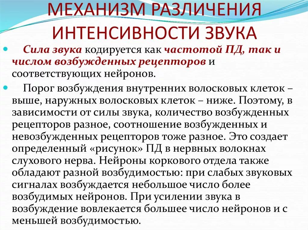 Звуки для возбуждения. Механизм восприятия силы звука. Физиологический механизм восприятия звука. Механизм восприятия частоты и силы звука. Увеличивает силы восприятия звука.