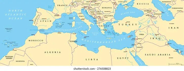 Map of the Mediterranean Map of the mediterranean, World political map, Middle e