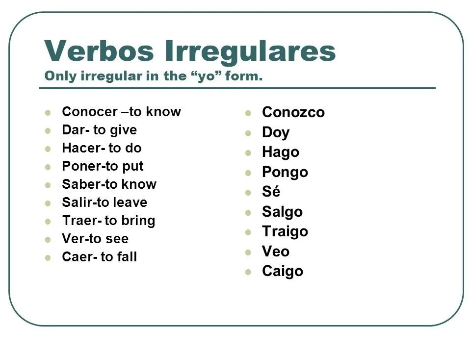 Song irregular. Verbos irregulares в испанском. Presente de indicativo в испанском. Futuro imperfecto в испанском verbos irregulares. Presente irregulares испанский.