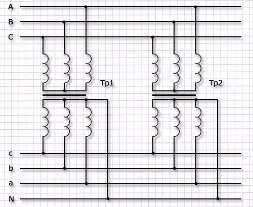 Можно ли подключить трансформатор. Схема паралельноговключения трансформаторов. Схема параллельного включения трансформаторов. Схема включения трансформаторов на параллельную работу. Схема включения трехфазных трансформаторов на параллельную работу.