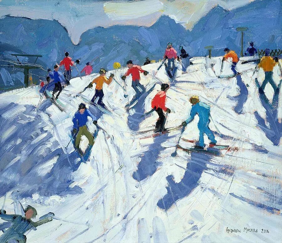Картина лыжники. Лучишкин лыжники. Andrew Macara. Эндрю Макара (Andrew Macara) художник. Лыжники живопись.