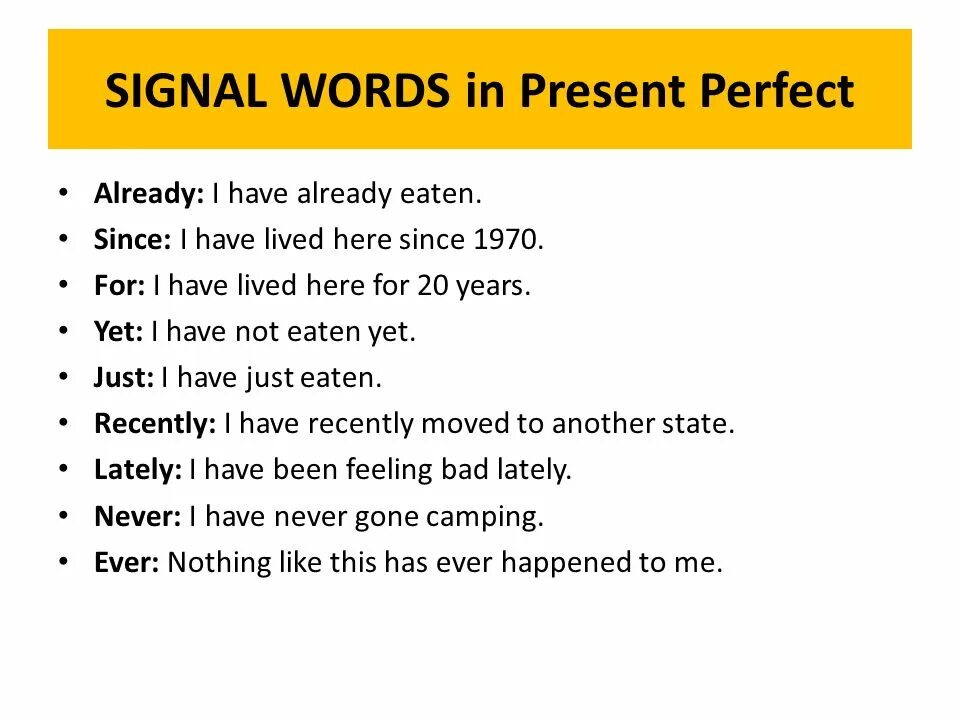 Сигналы present perfect. Present perfect Signal Words. Present perfect Continuous сигналы. Present perfect Continuous указатели. We lived here since