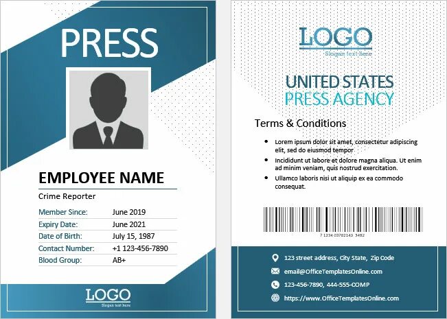 Press Reporter ID Card. Office Card. Press Card Sample. Personal Card for Office Template. Press id