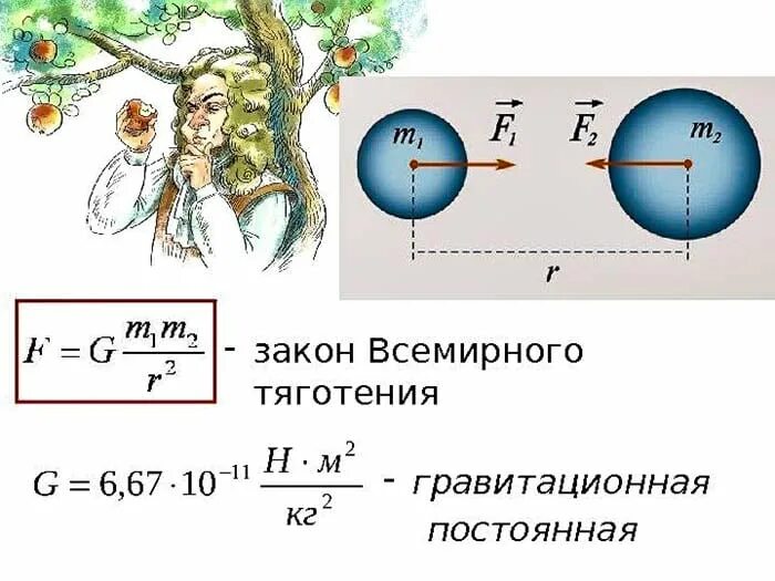 Формула ньютона притяжение. Ньютон открыл закон Всемирного тяготения. Теория Всемирного тяготения Ньютона.